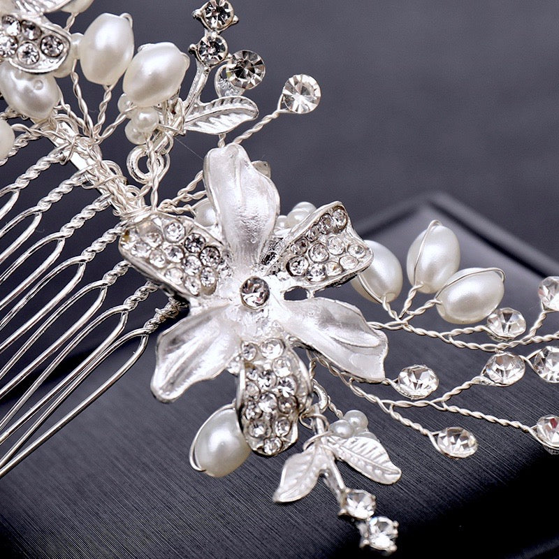 "Andrea" - Silver Pearl and Crystal Bridal Hair Comb