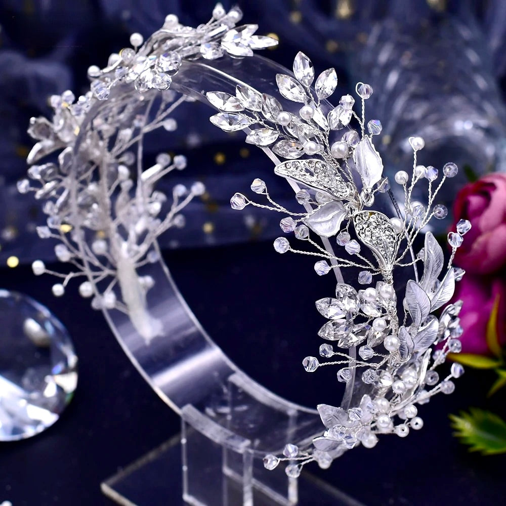 Avani - Pearl and Crystal Bridal Headband - Available in Silver and Gold