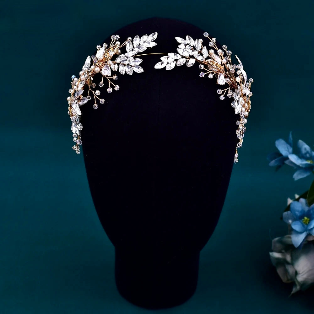 Avani - Pearl and Crystal Bridal Headband - Available in Silver and Gold