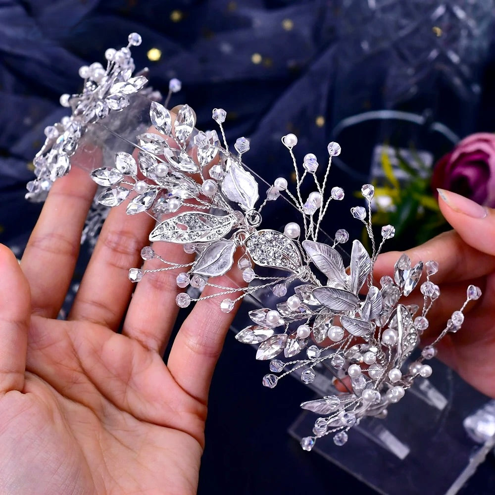 Avani - Pearl and Crystal Bridal Headband - Available in Silver and Gold