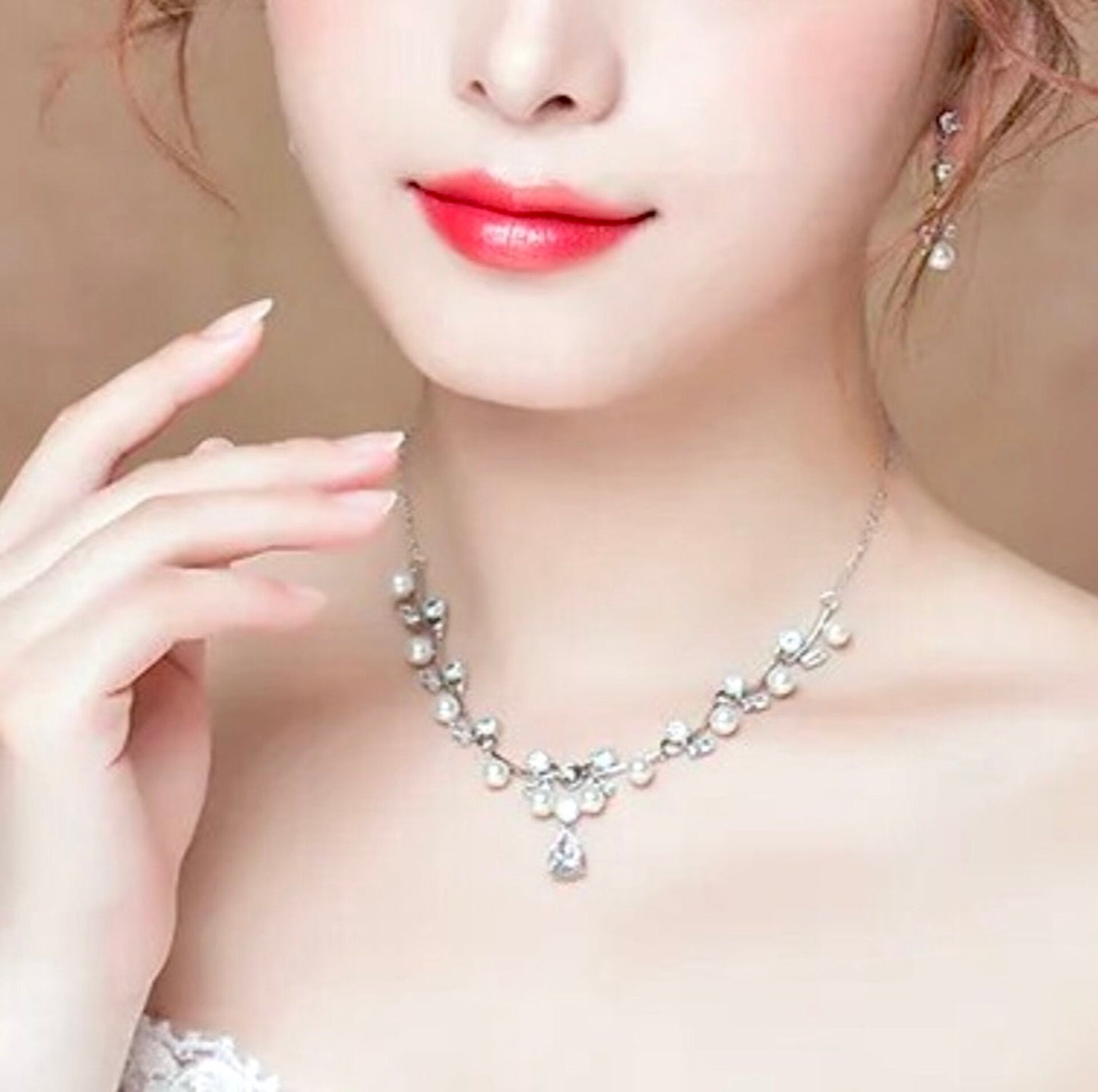 Isla - Silver Pearl and Cubic Zirconia Bridal Jewelry Set