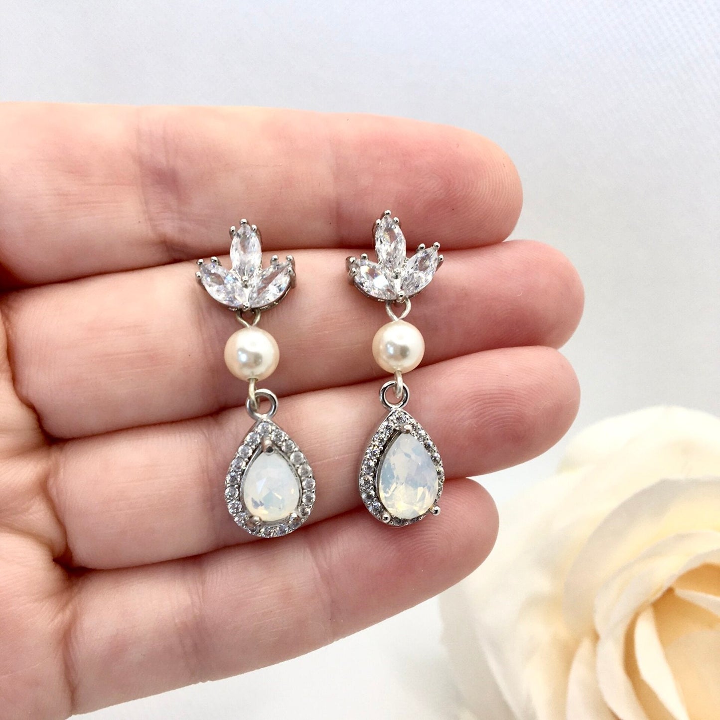Keani - Pearl and Opal Bridal Earrings