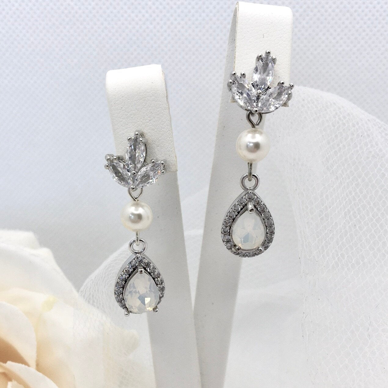 Keani - Pearl and Opal Bridal Earrings