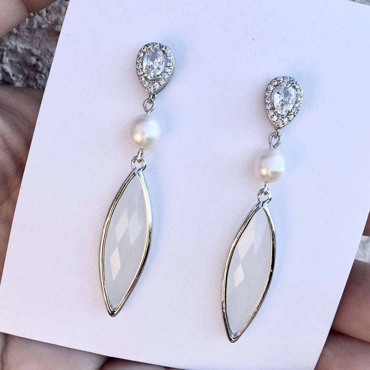 Lake - Natural Pearls and White Opal Bridal Earrings