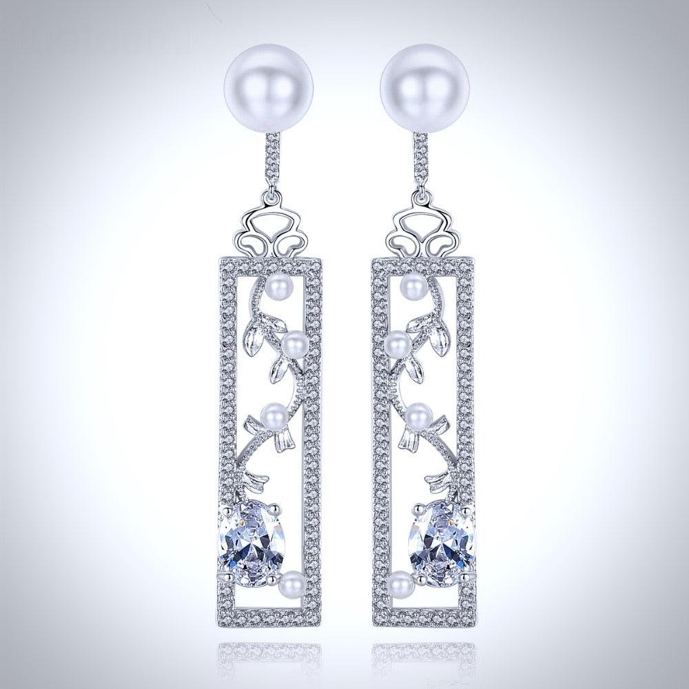 Trina - Pearl and Cubic Zirconia Bridal Earrings