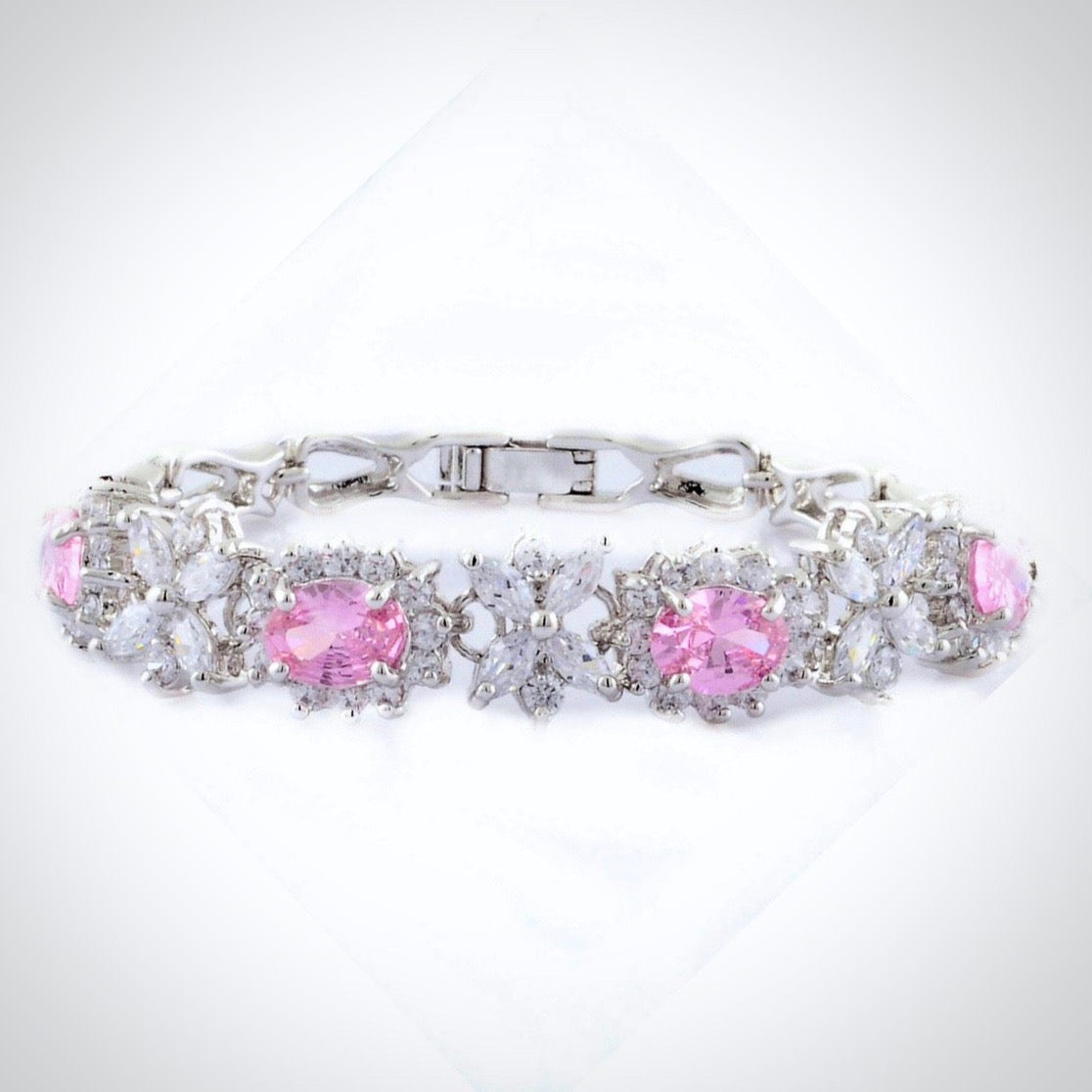 "Ena" - Pink Cubic Zirconia Bridal Bracelet