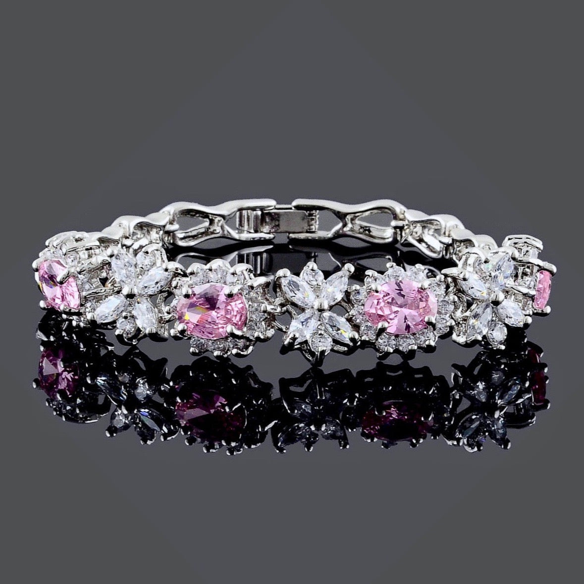 "Ena" - Pink Cubic Zirconia Bridal Bracelet