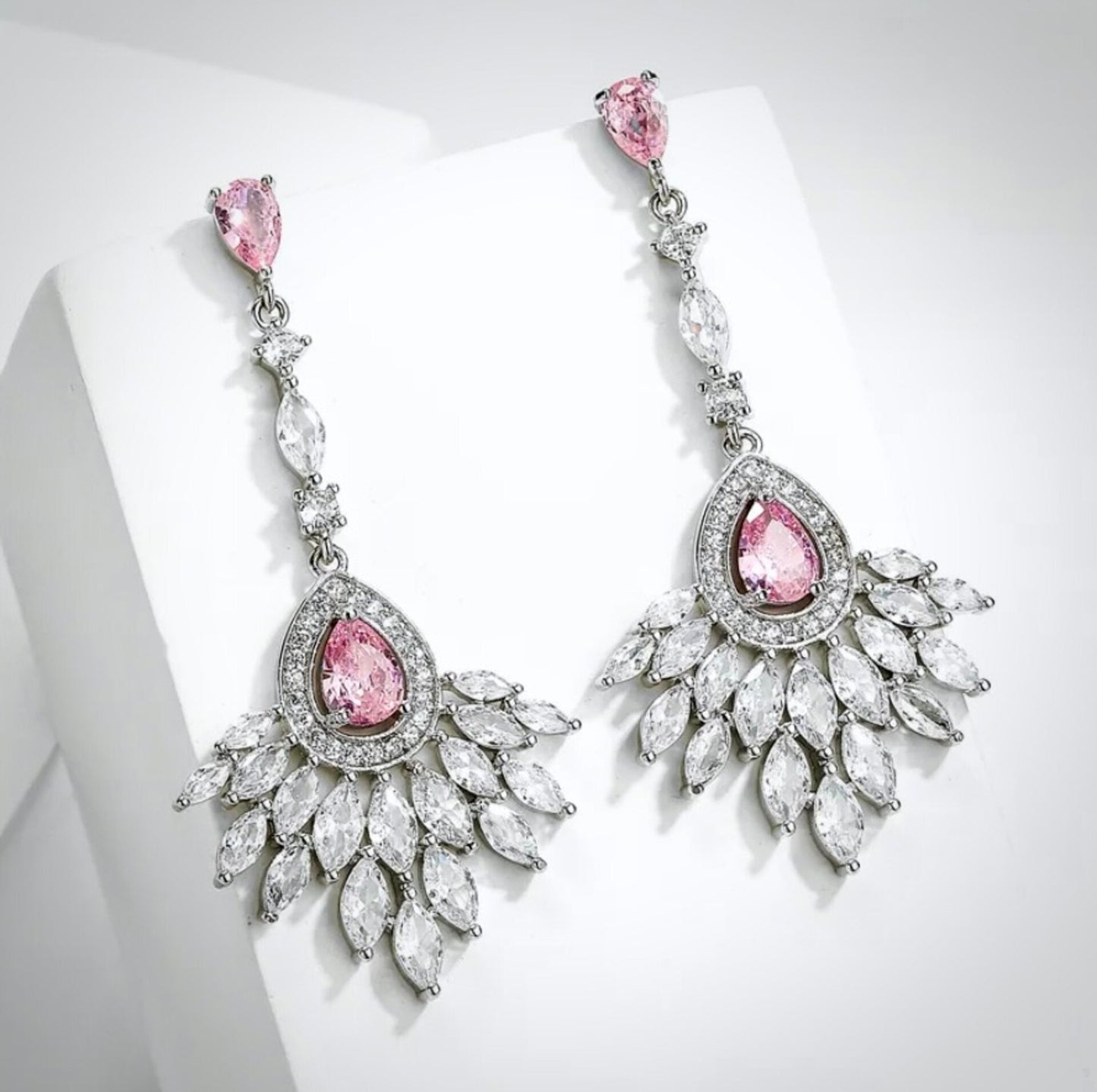 Carmine - Pink Cubic Zirconia Bridal Earrings