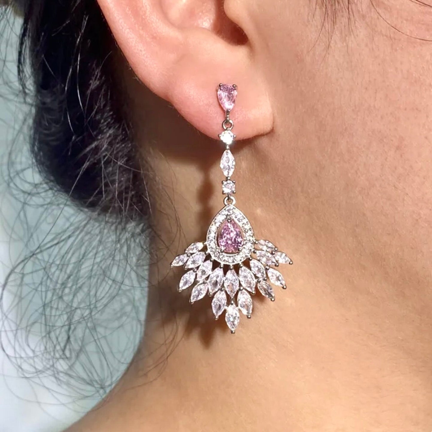 Carmine - Pink Cubic Zirconia Bridal Earrings