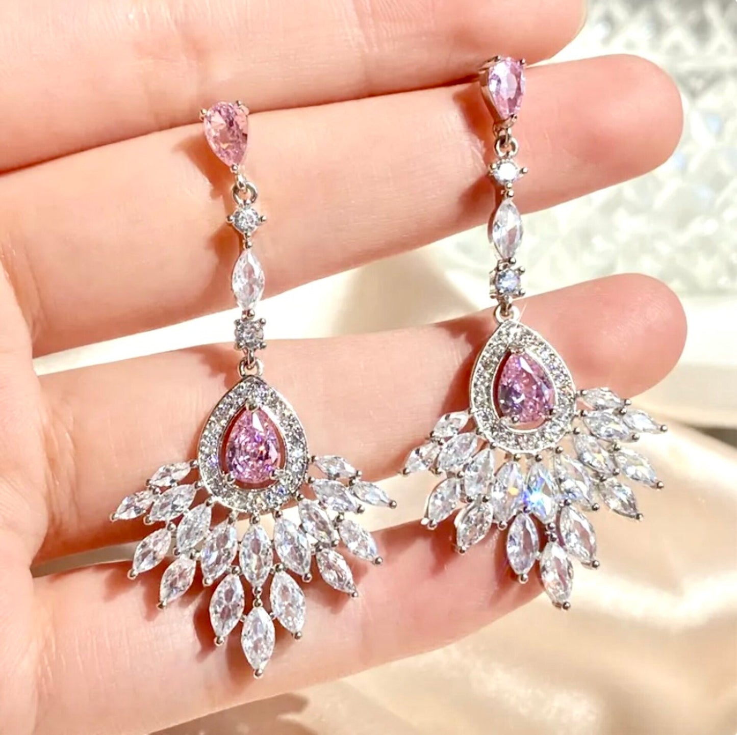 Carmine - Pink Cubic Zirconia Bridal Earrings