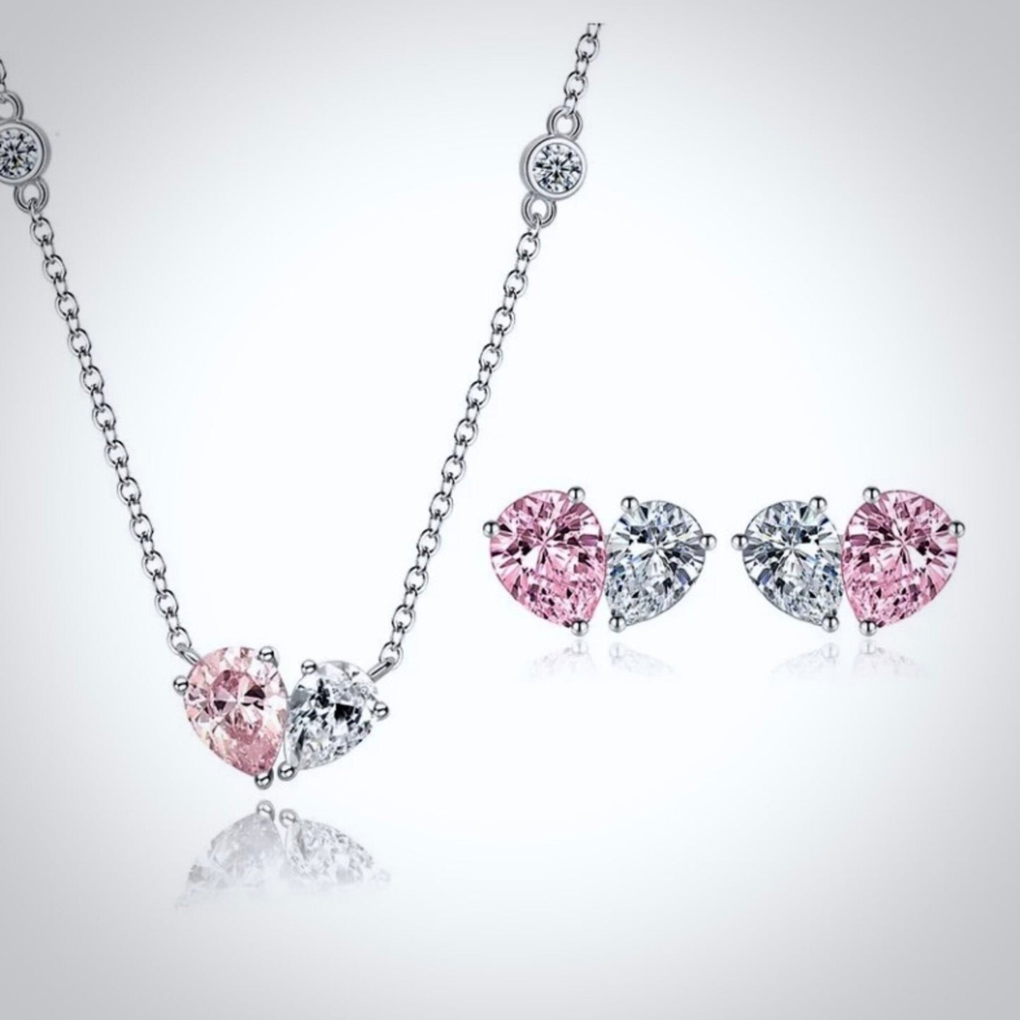 "Rosalynn" - Pink Cubic Zirconia Heart Bridal Jewelry Set