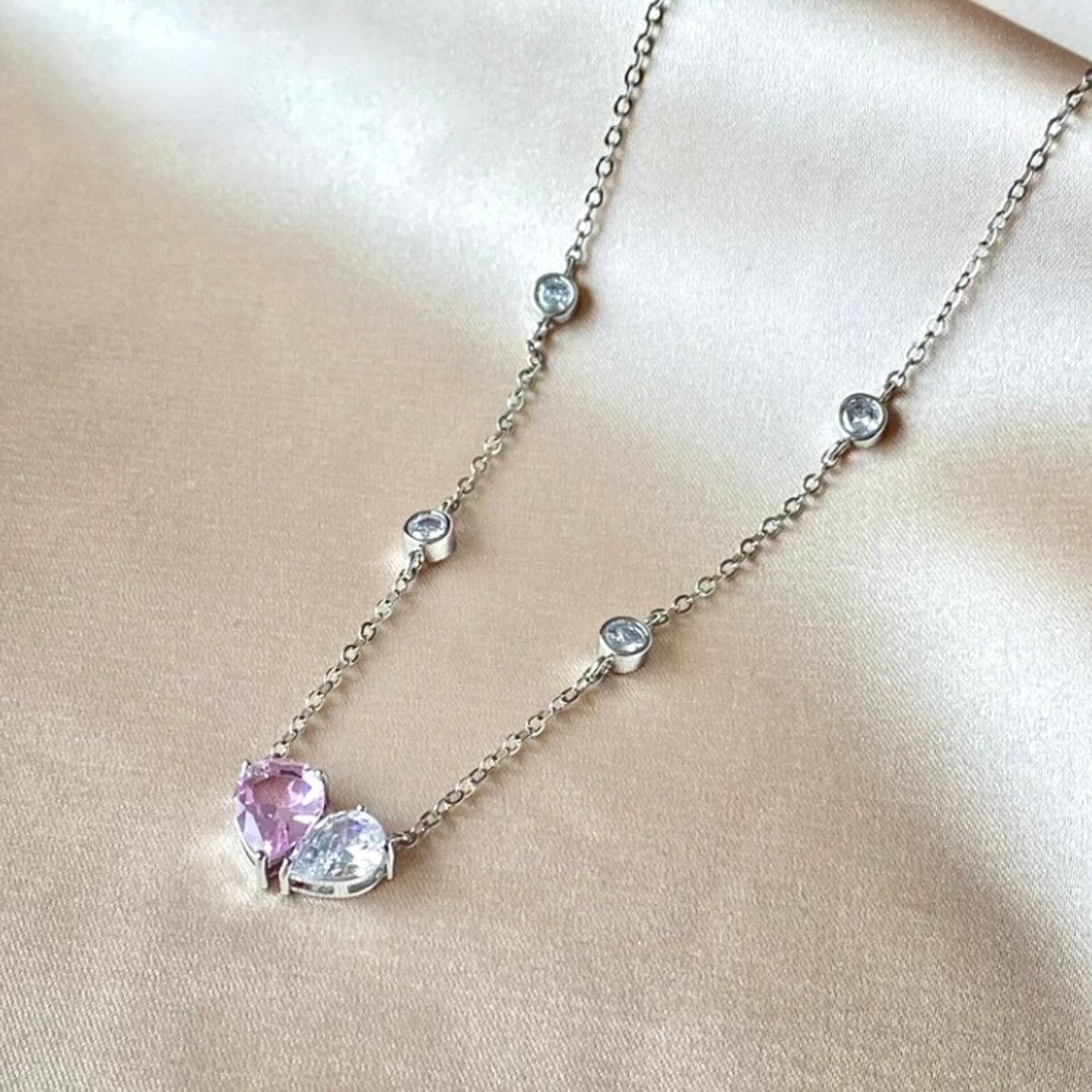 "Rosalynn" - Pink Cubic Zirconia Heart Bridal Jewelry Set