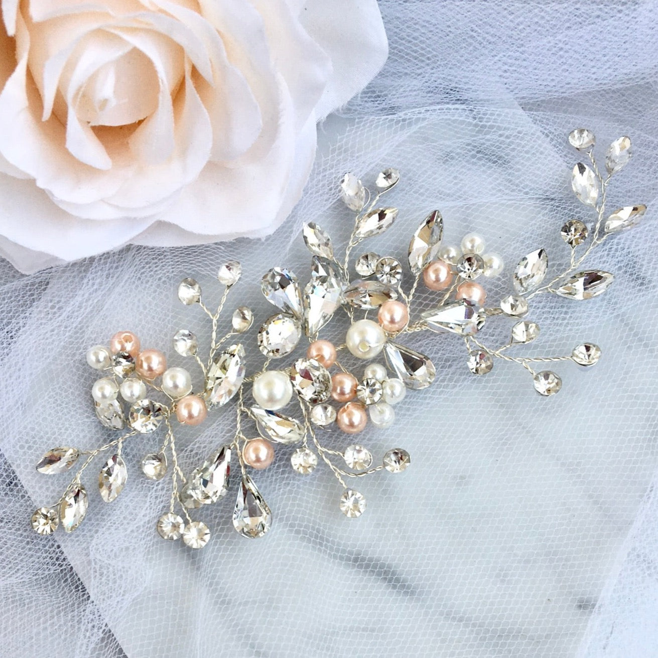 "Athalia" - Pink Pearl and Crystal Bridal Hair Accessory