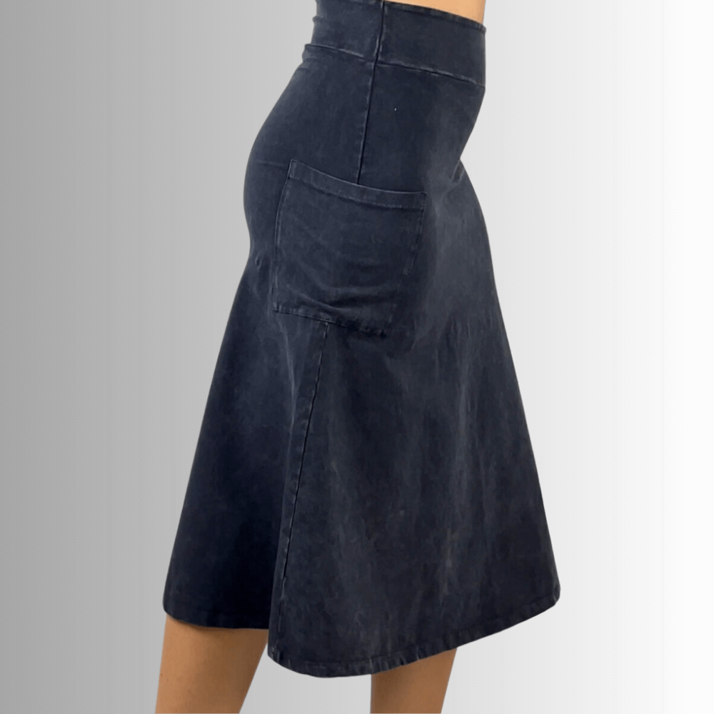 Alyssa Very Versatile Cotton Skirt in Dark Grey-Blue Denim