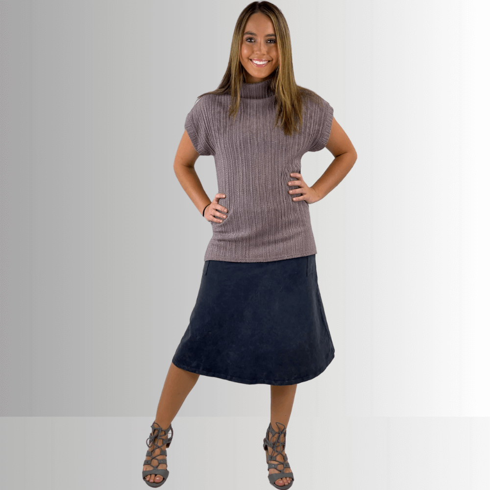 Alyssa Very Versatile Cotton Skirt in Dark Grey-Blue Denim