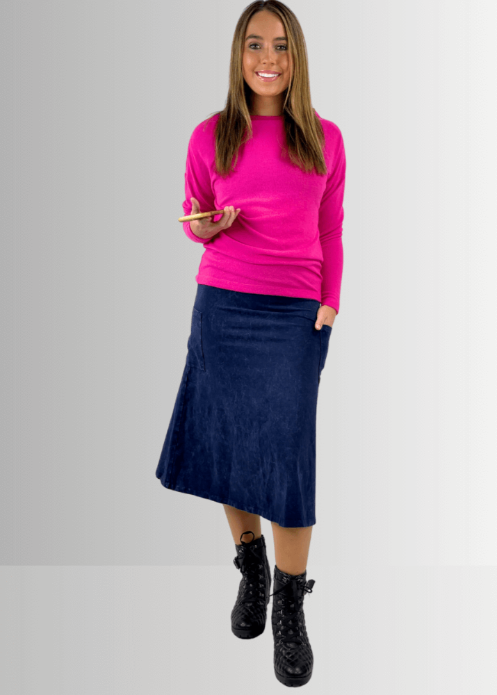Alyssa Very Versatile Cotton Skirt in Dark Denim