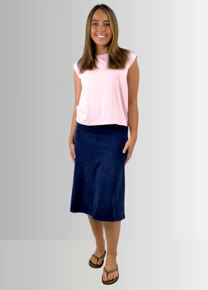 Alyssa Very Versatile Cotton Skirt in Dark Denim