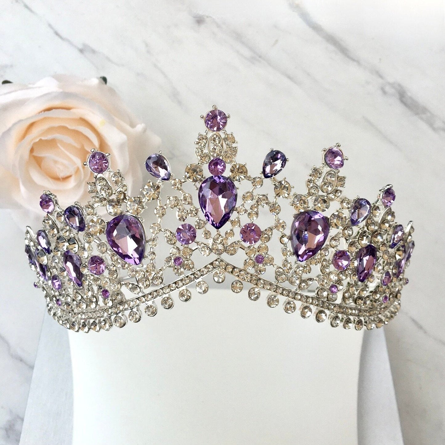Kori - Purple Crystal 3-Piece Bridal Jewelry Set With Tiara - Available in Silver and Gold