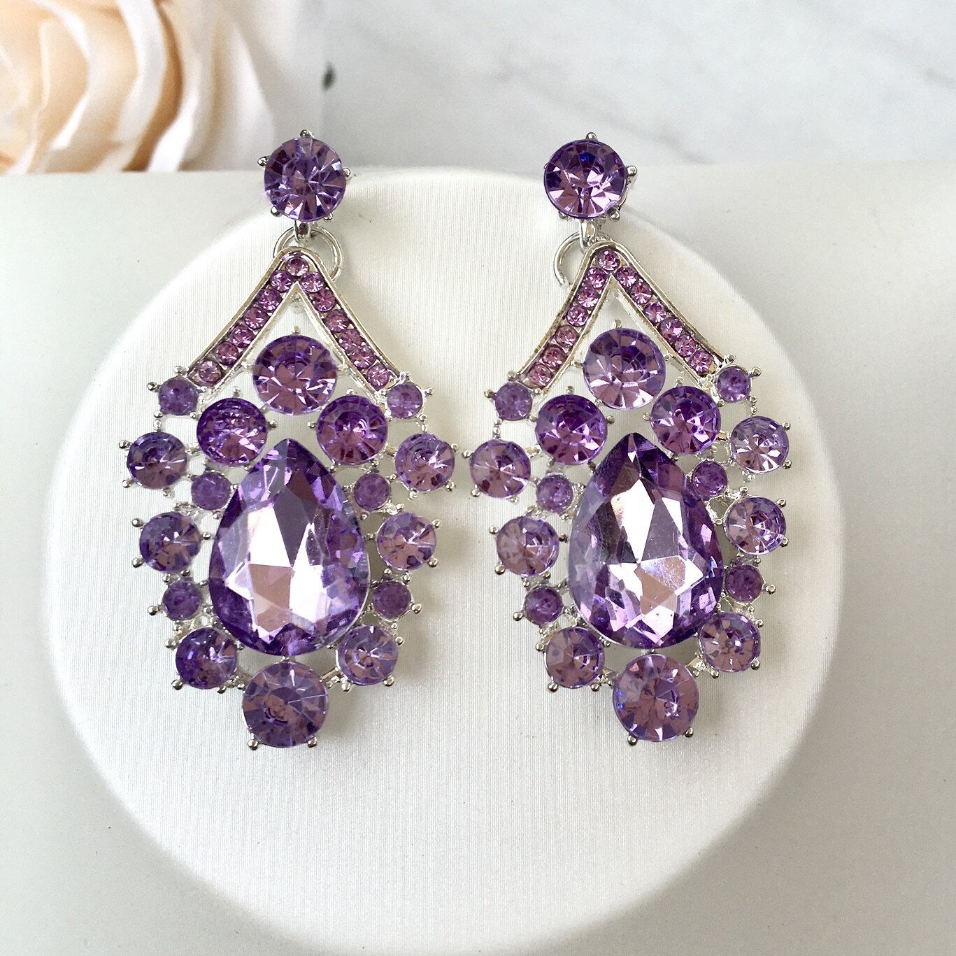 Kori - Purple Crystal 3-Piece Bridal Jewelry Set With Tiara - Available in Silver and Gold