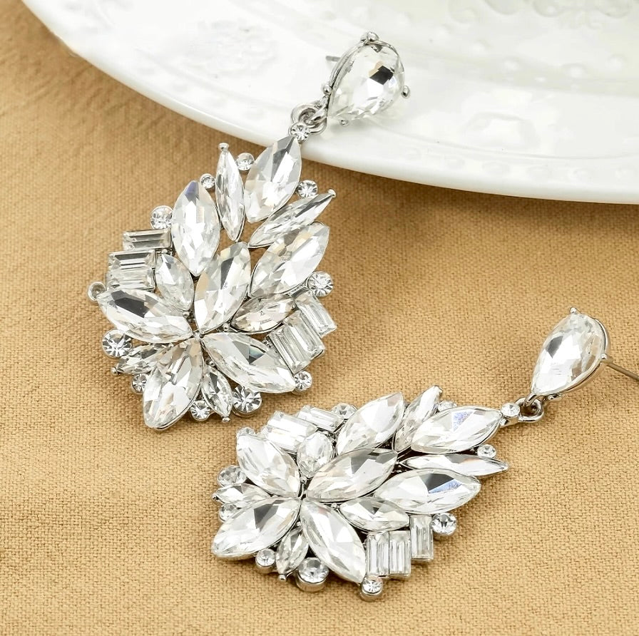 "Jamila" - Silver Rhinestone Bridal Earrings
