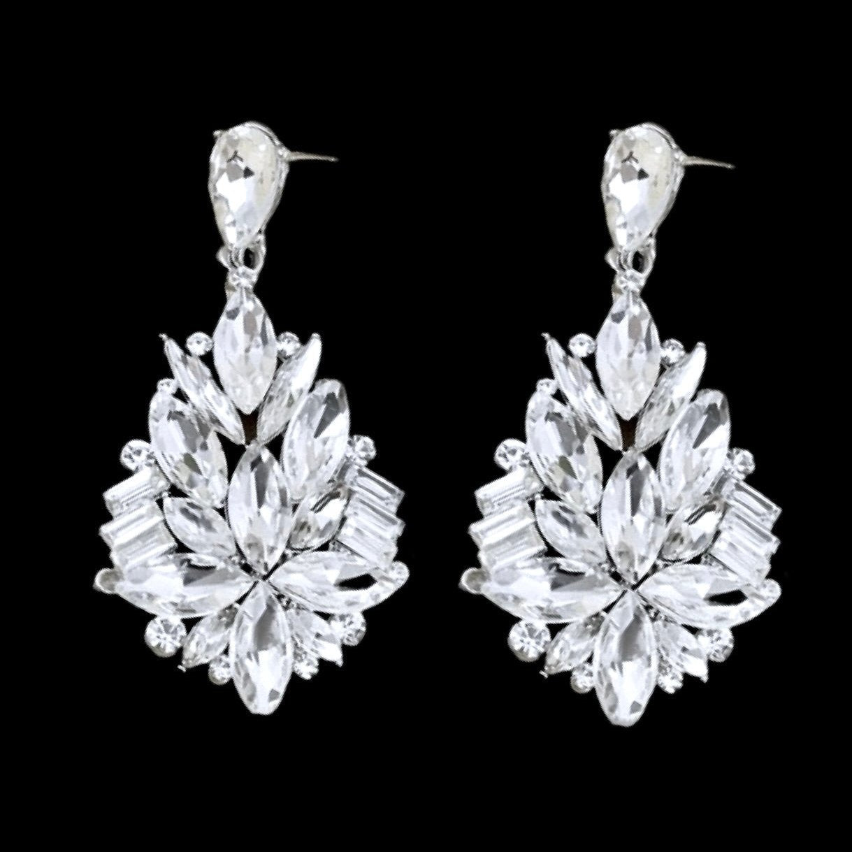 "Jamila" - Silver Rhinestone Bridal Earrings