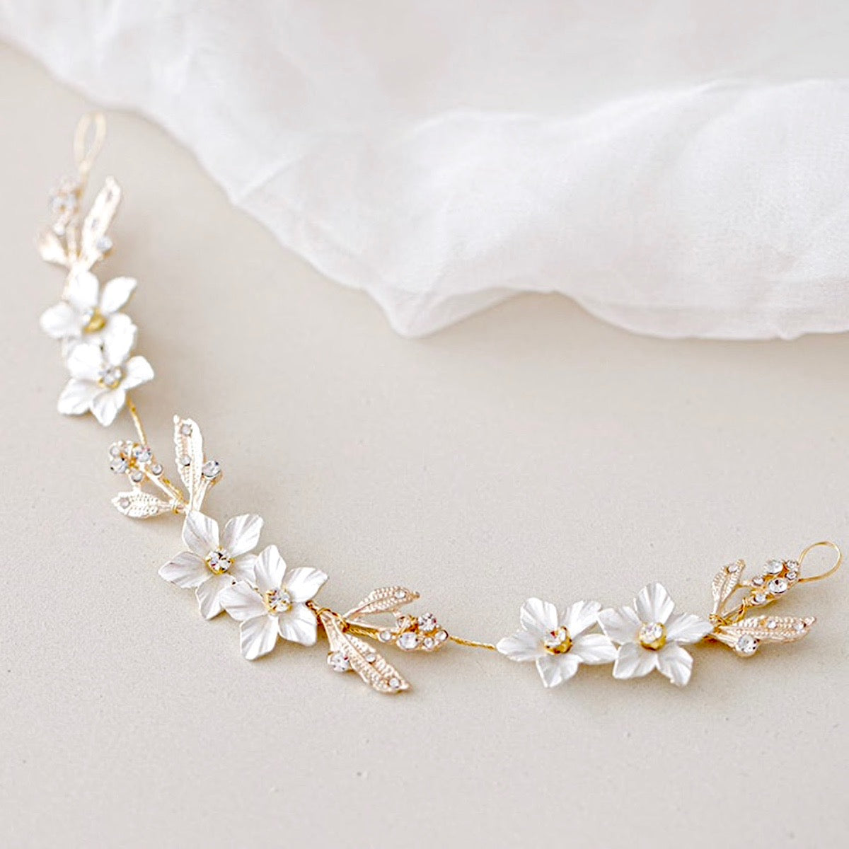 Caylin - Romantic Floral Short Bridal Headband / Hair Vine
