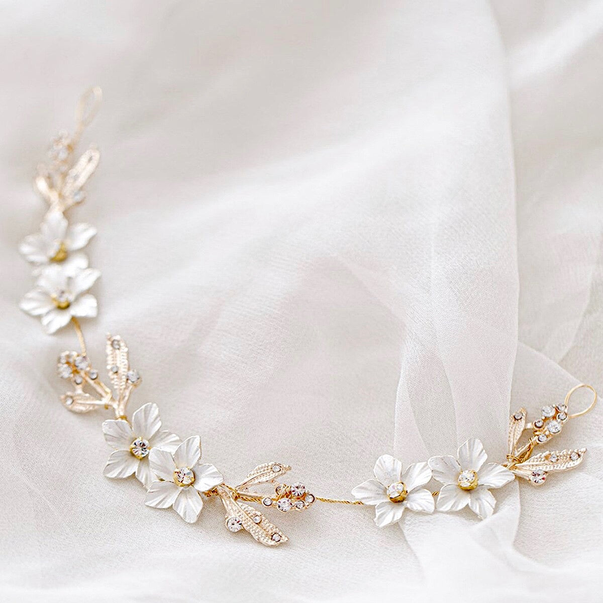 Caylin - Romantic Floral Short Bridal Headband / Hair Vine