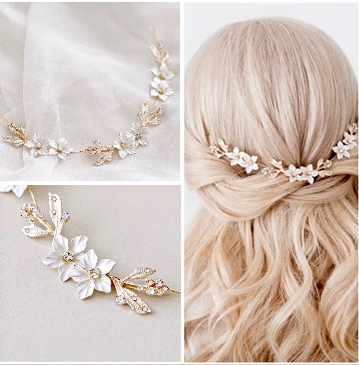 Caylin - Romantic Floral Short Bridal Headband / Hair Vine