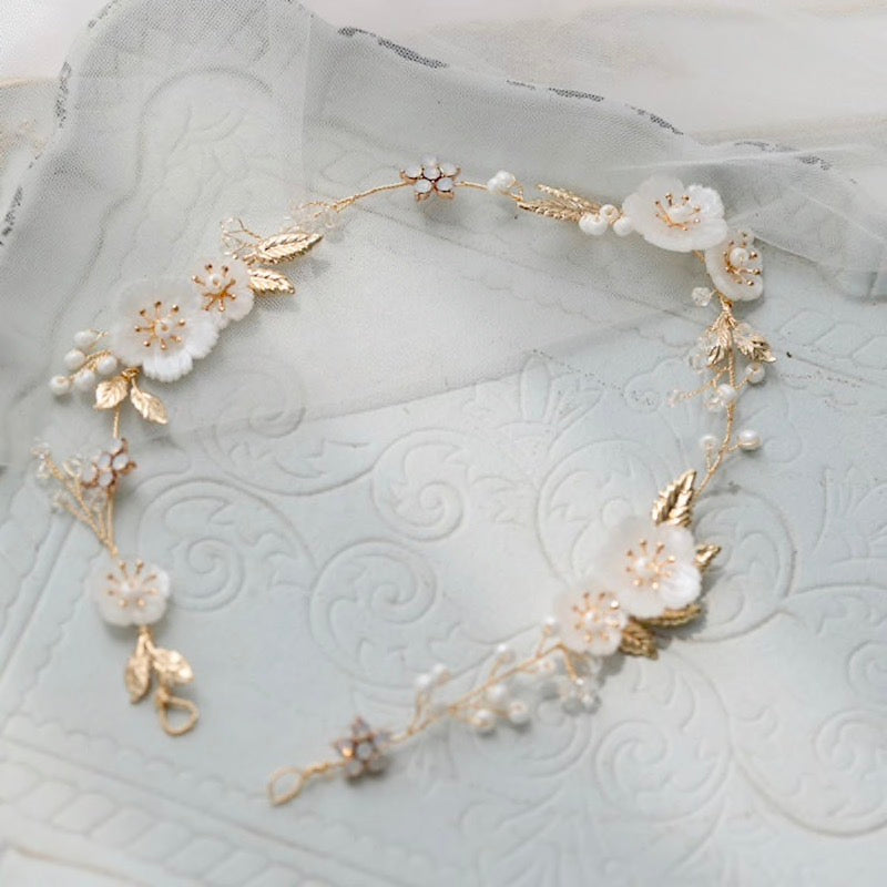 Jolie - Gold Opal and Pearl Bridal Headband