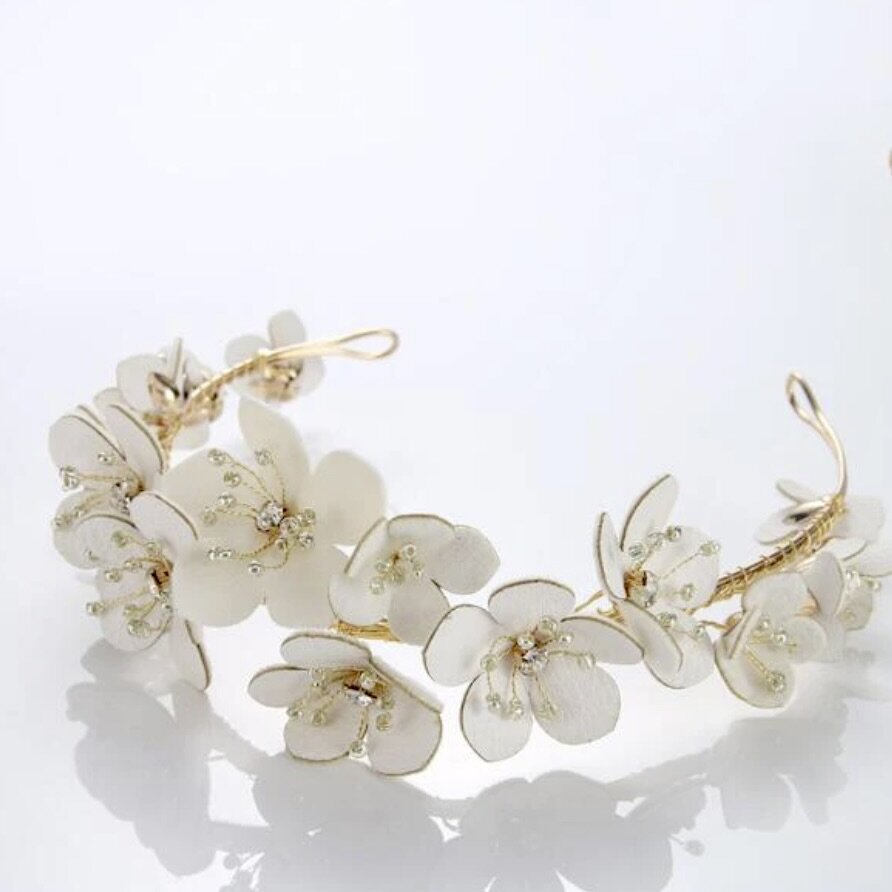 Adiel - Eco-Leather Flowers Gold Bridal Headband