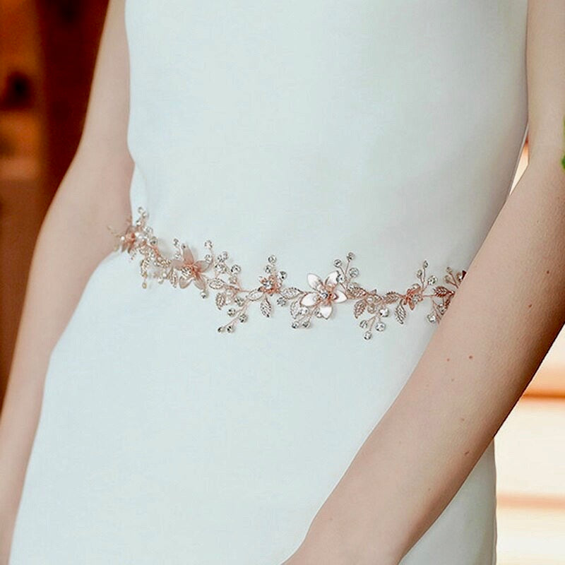 Maribel - Bohemian Rose Gold Bridal Belt/Sash