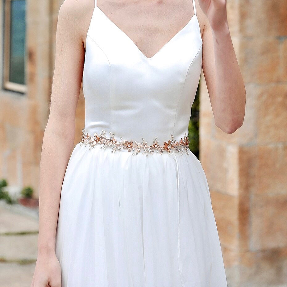 Maribel - Bohemian Rose Gold Bridal Belt/Sash