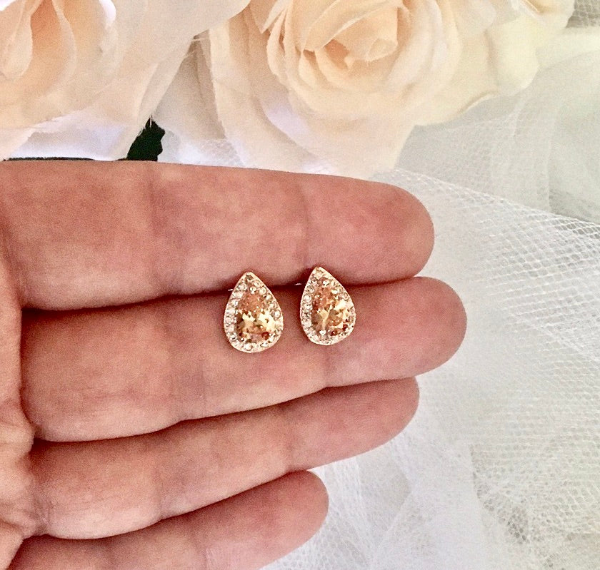"Rosenna" - Rose Gold Bridal Earrings, Bridesmaids Gift