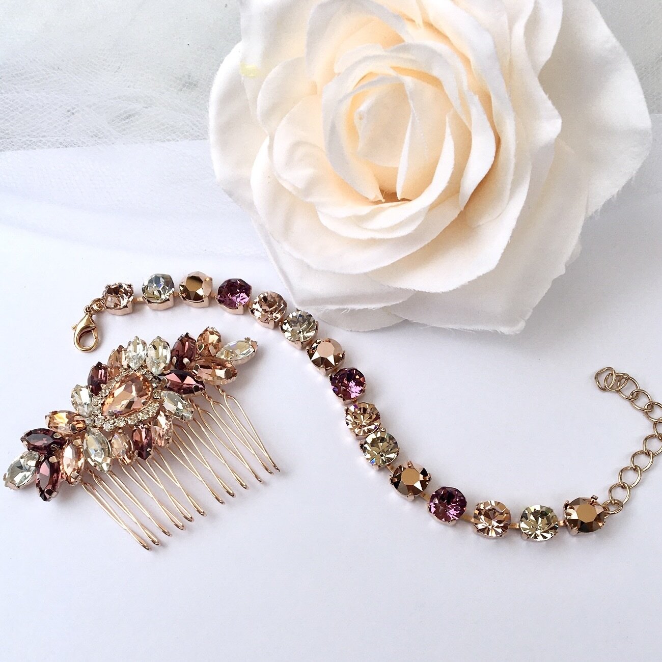 "Iliana" - Rose Gold Bridal 3-Piece Jewelry Set