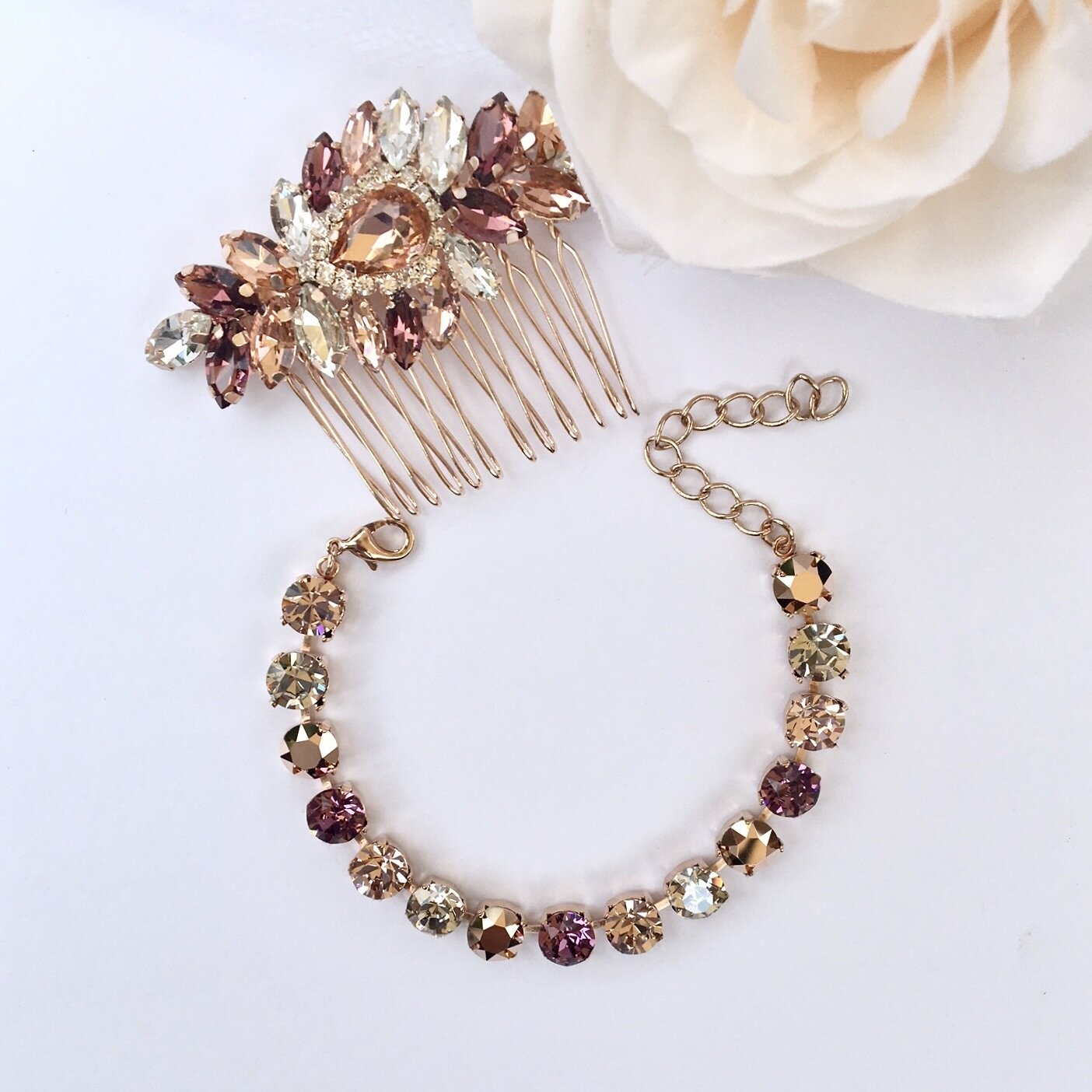 "Iliana" - Rose Gold Bridal 3-Piece Jewelry Set