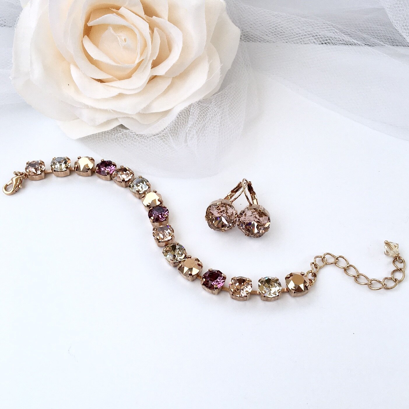 "Iliana" - Rose Gold Bridal 3-Piece Jewelry Set
