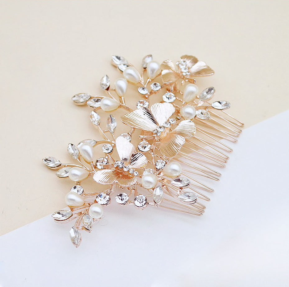 Bindi - Rose Gold Butterfly Bridal Hair Comb