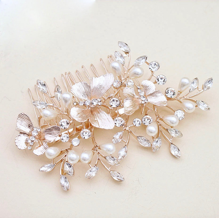 Bindi - Rose Gold Butterfly Bridal Hair Comb