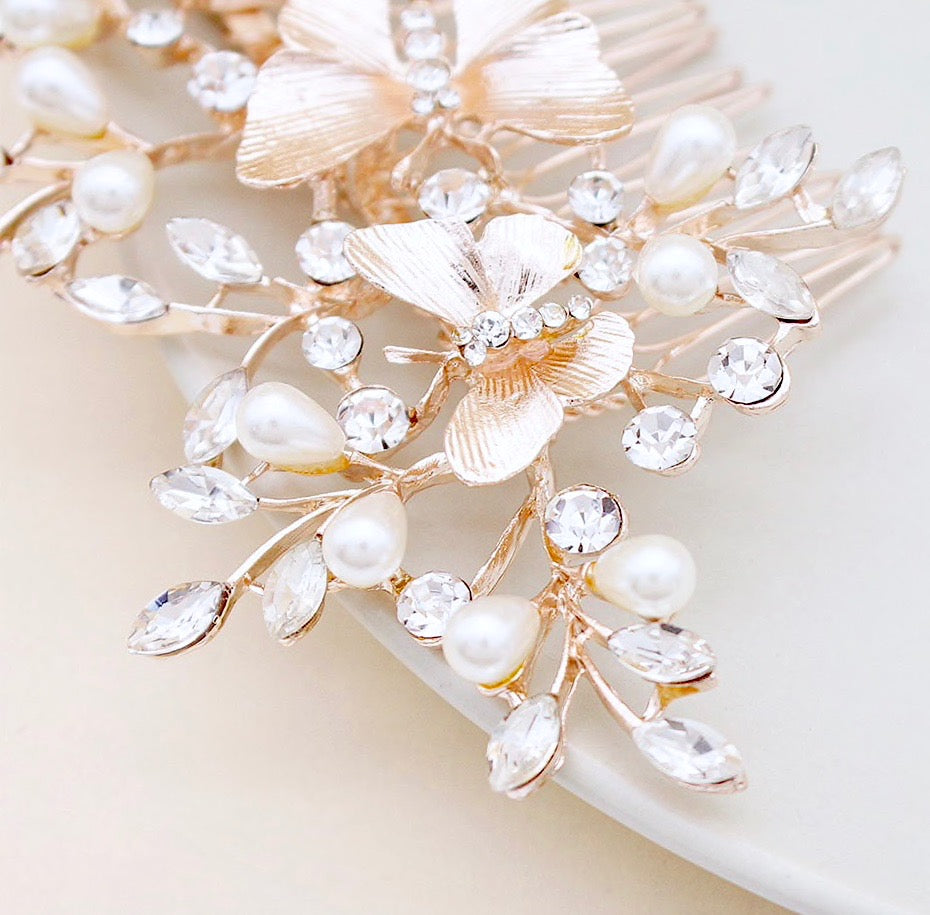 Bindi - Rose Gold Butterfly Bridal Hair Comb