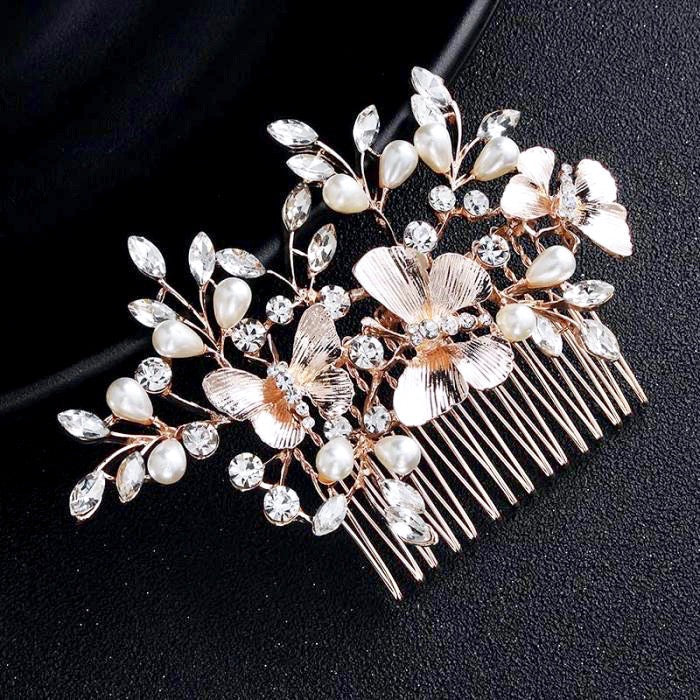 Bindi - Rose Gold Butterfly Bridal Hair Comb