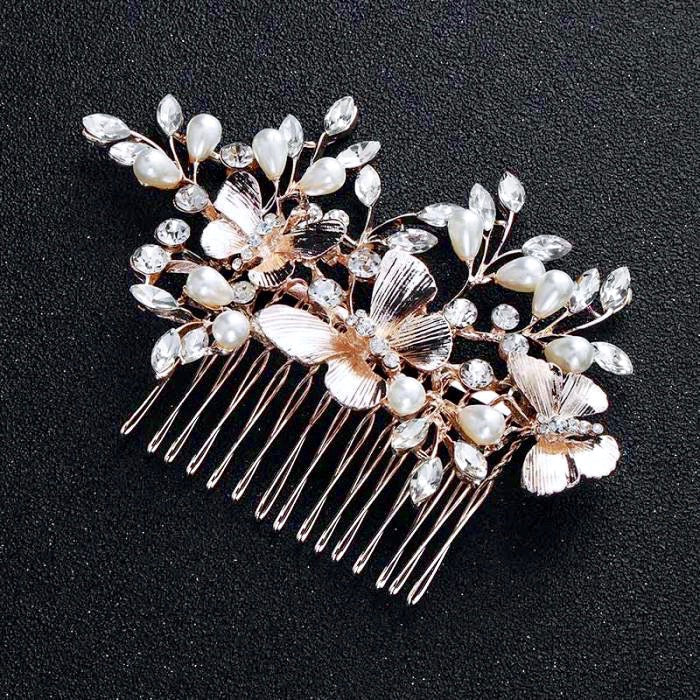 Bindi - Rose Gold Butterfly Bridal Hair Comb