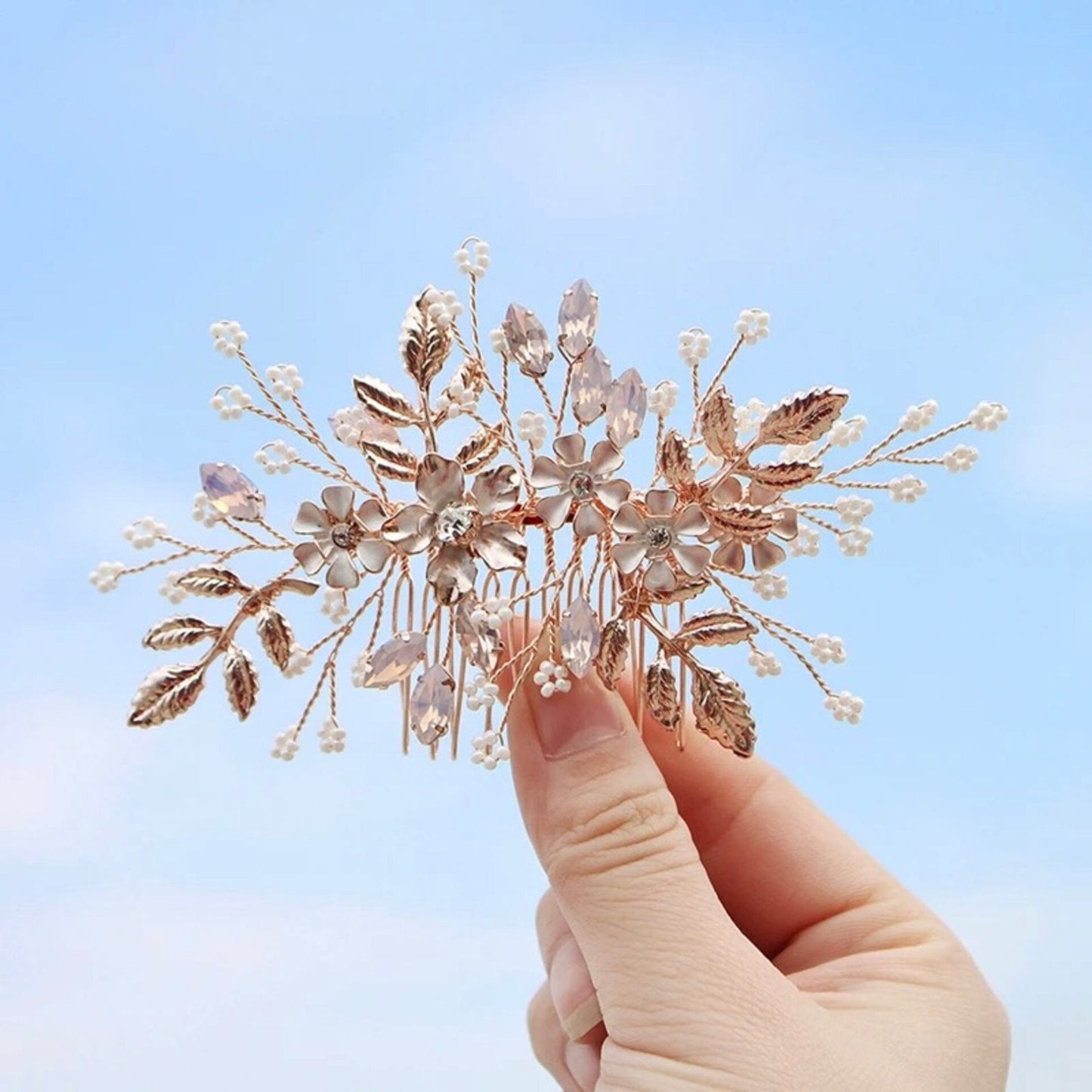 Gracelynn - Rose Gold Swarovski Pearl and Opal Bridal Hair Comb