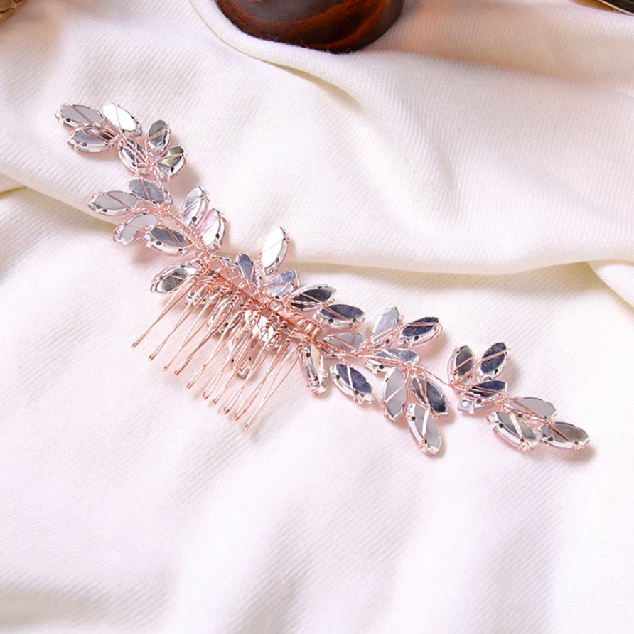 "Rosalie" - Rose Gold Pink Bridal Hair Comb