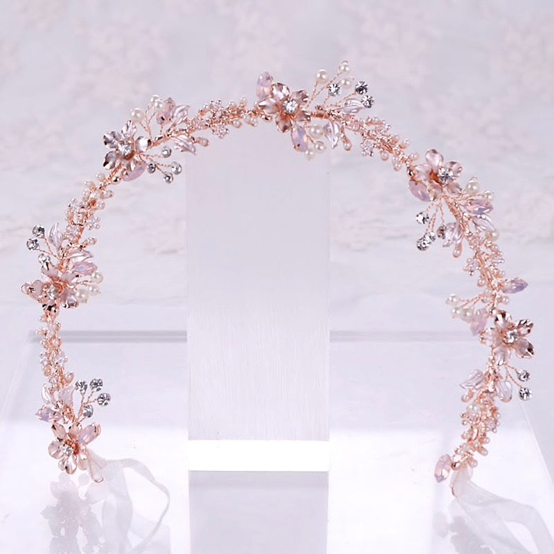 Gracelynn - Rose Gold Swarovski Pearl and Opal Bridal Headband