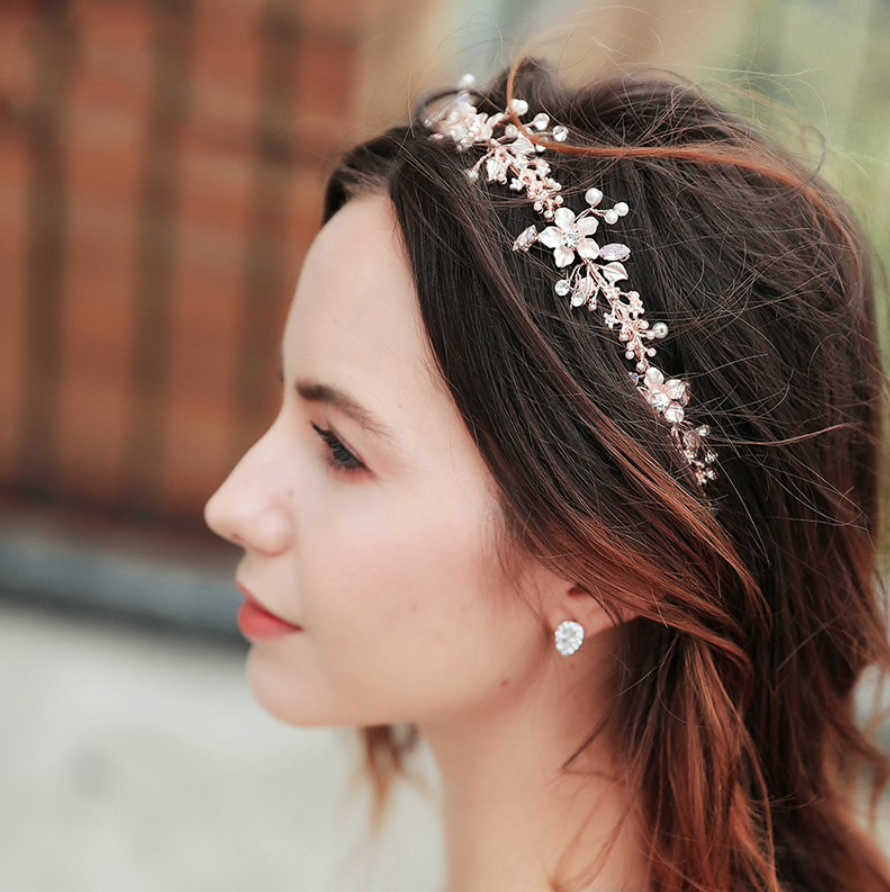 Gracelynn - Rose Gold Swarovski Pearl and Opal Bridal Headband