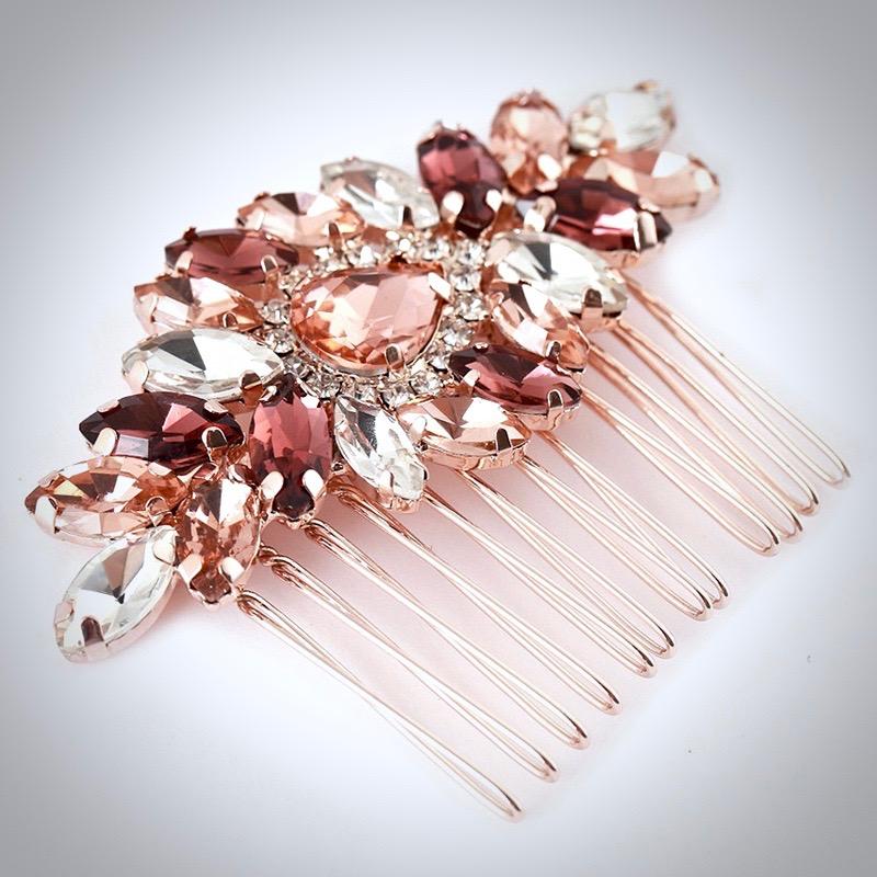 "Rosenna" - Rose Gold Bridal Hair Comb With Matching Earrings