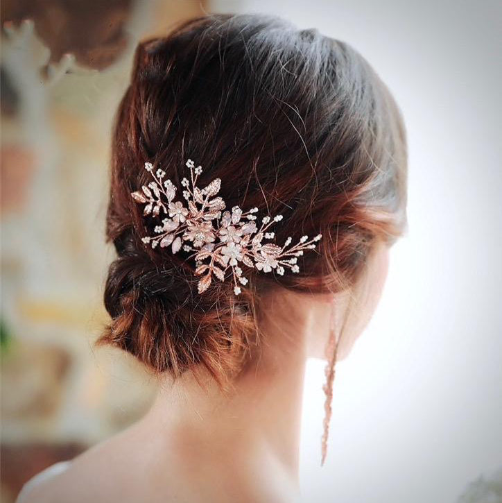 Gracelynn - Rose Gold Swarovski Pearl and Opal Bridal Hair Comb