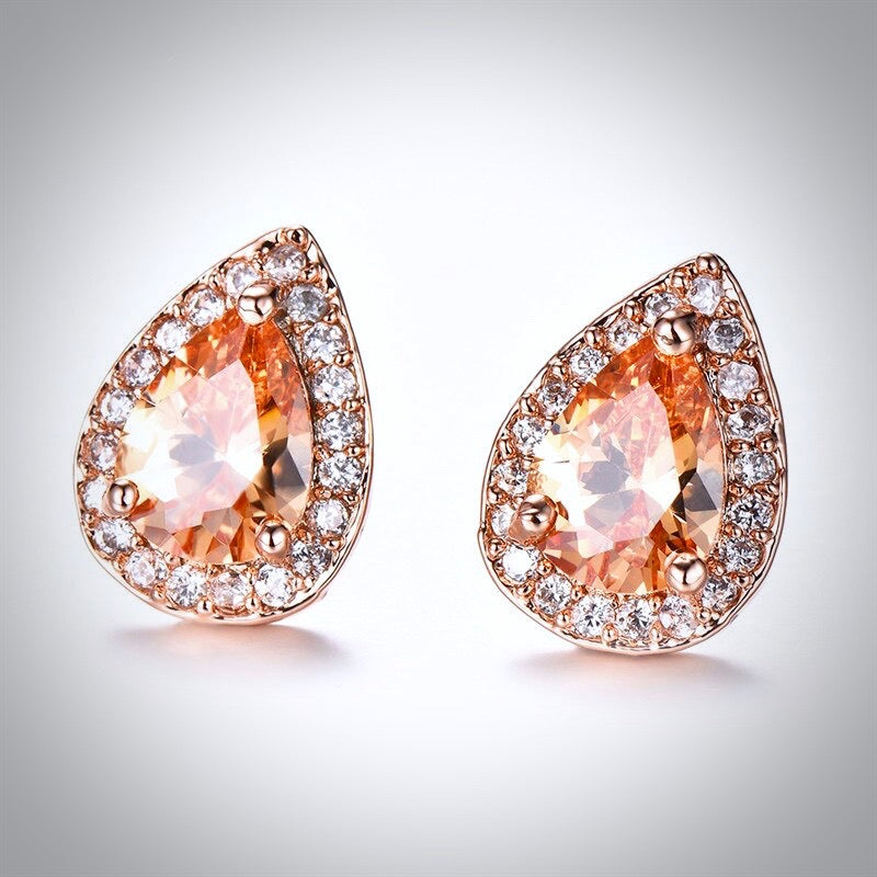 "Rosenna" - Rose Gold Bridal Hair Comb With Matching Earrings
