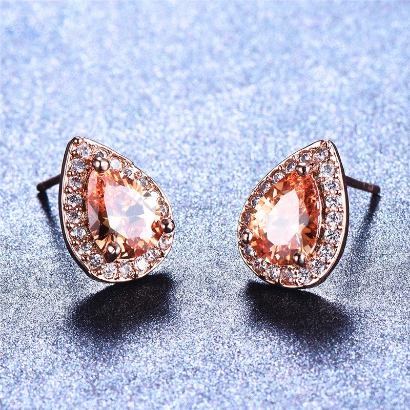 "Rosenna" - Rose Gold Bridal Earrings, Bridesmaids Gift