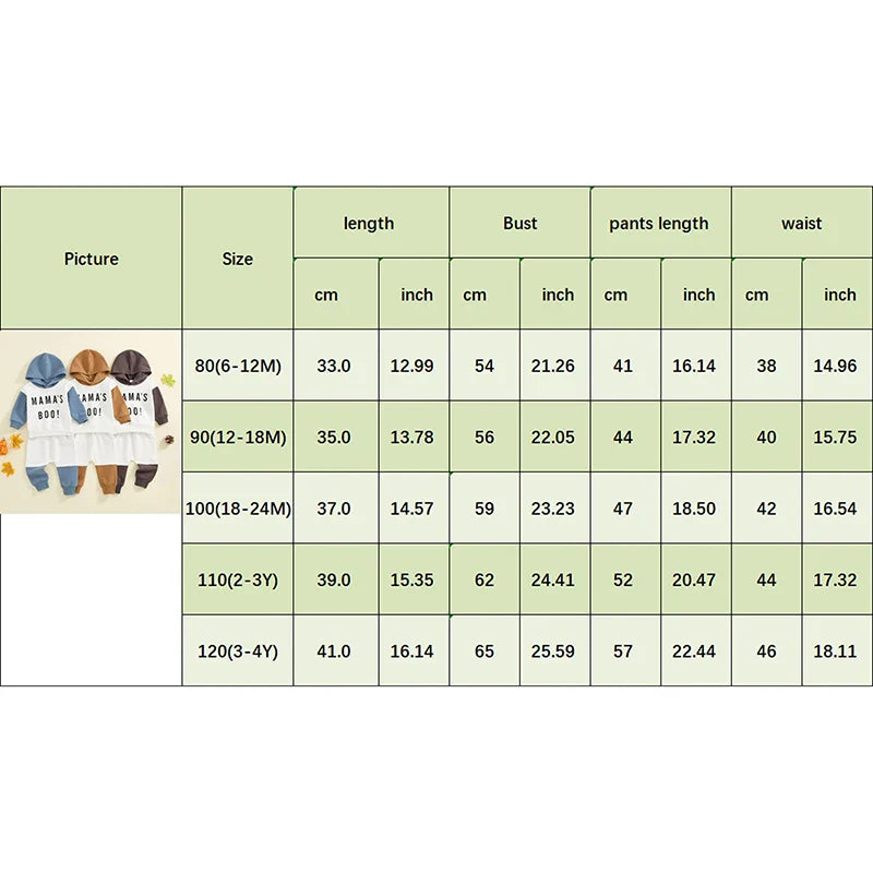 Baby Toddler Boys 2Pcs Mama's Boy Fall Outfit Letter Print Contrast Color Hooded Long Sleeve Top and Long Pants Set
